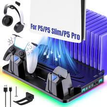 Cooling Base For P5 Standard/Slim/Pro Disc And Digital Editions, 2.5H Dual Controller Charging Station With 3-Speed Fan, 9 RGB Modes, 14 Game Card Slots, Headphone Holder, 2 USB-A Ports And USB-C Input - View 8