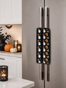 2pcs Black Pumpkin, Ghost And Bat Pattern Halloween Handle Covers, Thick Edge Non-Slip Stain-Resistant Kitchen Appliance Handle Protectors, Suitable For Refrigerator, Dishwasher, Microwave, Oven, Halloween Kitchen Home Decor And Holiday Decoration - Halloween - View 6