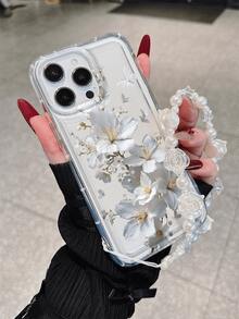 1 Set Casing Ponsel Motif Bunga Modis, Tali Pita, Casing Ponsel TPU Lembut Tahan Guncangan dan Anti Jatuh, Kompatibel dengan iPhone 17/17Air/17Pro/17ProMax/16/16Plus/16Pro/16ProMax/15/14Plus/13/12/11, Casing Pelindung Tebal Anti Gores dengan Tekstur Kulit - MultiWarna - View 2