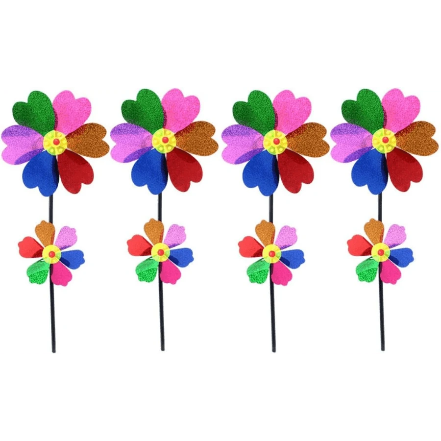 Uonlytech 4Pcs Heart Petal Outdoor Pinwheel Decoration Set, Colorful PVC Windmill Ornament For Garden, Patio, Lawn Spinning Flower Windmill Sculptures - Default - View 1