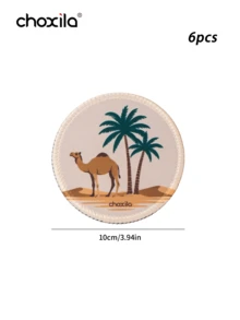 choxila 1/4pcs Camel & Coconut Tree Print Coasters, Exquisite Round Heat-Insulating Pads, Table Decor, Polyester Non-Slip Coasters, Handmade Bowl Mats, Home Decor, Vintage Desk Mats. Suitable For Tea Room, Office Reception - Coasters - View 8