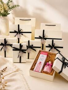 3pcs Gift Box Set, Ribbon Bow Gift Box, Suitable For Holiday Gift Packaging, Birthday/Christmas/Valentine's Day/Halloween/Wedding Holiday Gift Packaging Supplies - Off-white - View 2