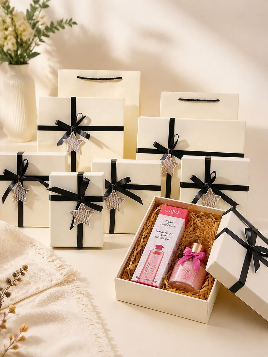 3pcs Gift Box Set, Ribbon Bow Gift Box, Suitable For Holiday Gift Packaging, Birthday/Christmas/Valentine's Day/Halloween/Wedding Holiday Gift Packaging Supplies