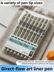 8pcs Black Fine Line Liquid Drawing Pens, Suitable For Art, Calligraphy And Illustration - Black Fine Liner Pen - View 2