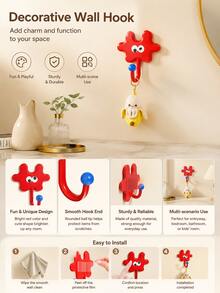 8/4/1pc Multifunctional Cartoon Hooks, Self-Adhesive Hooks, No Drilling Required, Can Hang Keys, Hats, Towels, Etc., Waterproof, Rust-Proof, Suitable For Kitchen, Bathroom, Living Room, Home Decor, Room Decor - Multicolor - View 7