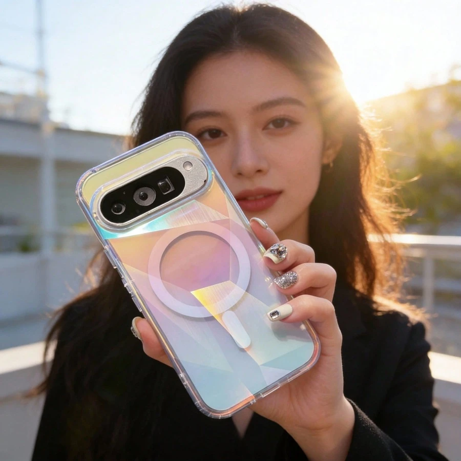 1件透明菱形圖案磁吸手機殼，相容 Pixel 10 Pro XL，透明保護殼，Pixel 9 Pro XL，透明磁吸背蓋，聖誕禮物，情人節禮物，時尚手機殼 11 Pro XL