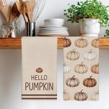 2件組極簡秋季棕色南瓜 Hello Pumpkin 文字廚房抹布，40*60cm 柔軟微纖維材質茶巾，適用於居家廚房、餐廳、戶外露營桌面清潔，洗碗布手巾配件，節日禮物 - 彩色 - 查看 5