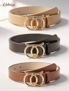 3Pcs Women's Belts, Casual Elegant Style, PU Leather, Handmade Luxury, All-Season Wearable Decorative Belts, Suitable For Jeans/Casual Pants/Formal Wear, Great Gift Choice - Multicolor-1 - View 9