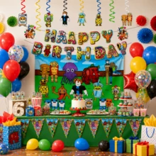 Roblox Set Dekorasi Ulang Tahun 32 Buah Motif Karakter Game Piksel Warna-warni dari Kertas & Kain, Bendera Segitiga, Latar Belakang Foto, Spiral Gantung, Spanduk Huruf Selamat Ulang Tahun, Cocok untuk Pesta Ulang Tahun, Halloween, Thanksgiving, Dekorasi Natal - A - View 2