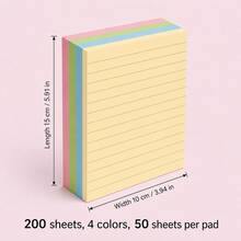 100/200 Sheets 4-Color Lined Sticky Notes, 10 X 15cm Large Self-Adhesive Memo Pads, Suitable For Students, Office, Home, School, Learning, Back To School Supplies - one-size - View 9