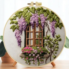 1 conjunto Kit de Bordado DIY, 15x15cm/5,9x5,9in ou 20x20cm/7,9x7,9in, Tema de Paisagem, Adequado para Iniciantes Adultos, Inclui Tecido, Instruções, Aro de Bordado, Agulhas de Bordado, Presente de Bordado para Senhoras, Decoração de Casa ou Escritório, Obra de Arte Feita à Mão - A - Visão 9