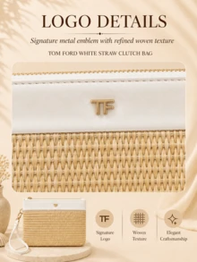 Tom Ford TF White Straw Clutch, 21*14cm, Woven With Wrist Strap, Spacious Capacity, Perfect For Organizing Makeup And Small Essentials During Vacations - Multicolor - View 8