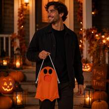 Cute Ghost Shaped Rope Handle Halloween Candy Tote Bag, Reusable, White & Orange Party Gift Bag, Suitable For Halloween Costume & Party Decoration - Trick-or-treat Bag - View 6