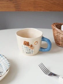 1pc Blue-Lidded Bear-Shaped Ceramic Tableware, Hand-Moulded Fruit Bowls, 'Sleeping Bear' Breakfast Yoghurt Dishes And Porridge Bowls – Cute And Creative Designs, Perfect For Home Decor And Kitchen Use, As Gifts Or As A Single-Person Tableware Set - Multicolor - View 15
