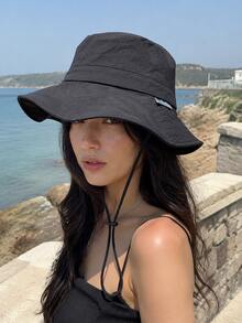 1pc Waterproof Outdoor Sun Hat, Suitable For Men And Women, Wide Brim Foldable Bucket Hat With Adjustable Drawstring, Breathable Quick-Dry Fishing Hiking Beach Hat, Summer Travel Essential - A - View 2