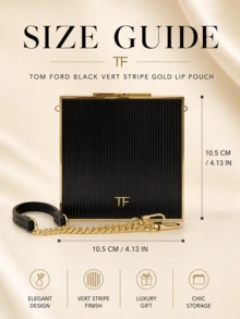 Tom Ford TF Black Vertical Stripe Gold-Trimmed Lipstick Pouch, 10.5*10.5cm, With Wrist Strap And Built-In Storage Slot, Perfect For Carrying Lipstick Or As A Delicate Gift - Black - View 4