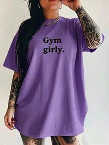 Gym Girly For Pump Cover, Funny Gym Shirt, Gym Funny, Gym Rat, Weight Lifting, Shirt, Gym Girly-Unisex Loose - Fit Comfortable Cotton T-Shirt Top-L91 - 紫色 - 查看 15