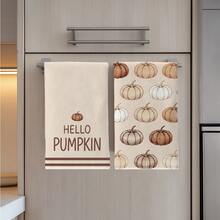 2件組極簡秋季棕色南瓜 Hello Pumpkin 文字廚房抹布，40*60cm 柔軟微纖維材質茶巾，適用於居家廚房、餐廳、戶外露營桌面清潔，洗碗布手巾配件，節日禮物 - 彩色 - 查看 6