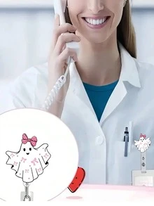 2D Flat Halloween Ghost Acrylic Nurse ID Badge Holder - Retractable Badge Clip Suitable For Medical Students And Nurses - Workplace Identification Medical Badge Clip | Fun Design | Acrylic Nurse Accessories Back To School Teacher Gift, Suitable For Medical Students, Office Meetings And Campus ID Wear, Essential Medical Accessory And Ideal Gift For Healthcare Professionals. (1pc) - Multicolor - View 4