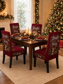 1pc Christmas Dining Chair Cover Jingle All The Way Deer Printed Stretch Chair Slipcover, Removable Washable Chair Protector For Dining Room Holiday Party Home Decor - Multicolor - View 8