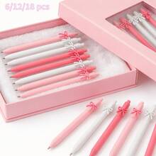 6/12/18pcs Bowknot Ballpoint Pens, Decorated With Cute Pink Bows, Girls Gift, Party Favors, Birthday Gift, Holiday Gift, Wedding Favors, School And Office Supplies - Multicolor - View 9