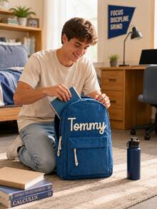 Customized Name Corduroy Backpack, Personalized Holiday Text Custom Bag, Colorful Back To School Student Bag, Unique Student Backpack, Ideal Personalized Gift - Multicolor - View 6