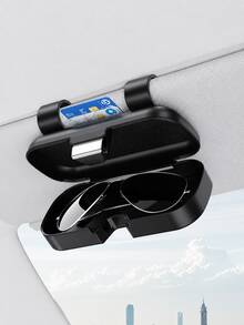 Car Sun Visor Fashion Glasses Storage Box, Car Fashion Glasses Storage Box With Scratch-Resistant Velvet Lining, Universal Vehicle Storage Box, Suitable For Fashion Glasses, Tickets And Cards, Snap Button One-Click Open Design, Convenient To Take And Put - A - View 2