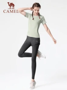 CAMEL CROWN Women's Yoga 4Pcs Set Running Attire Premium Long Sleeve Spring Sports Sets Quick Drying Breathable Fitness Wear - Ice Grey Green/Phantom Black - View 2