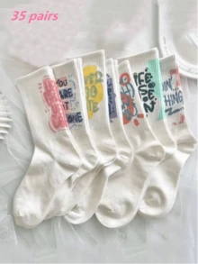 35/28/21/14//7/1/2/5 paires de chaussettes montantes pour femmes, chaussettes de sport avec motif de lettres personnalisées, unisexes, antibactériennes, noires et blanches douces, résistantes aux odeurs et à l'humidité, douces et confortables, convenant à toutes les saisons, extérieur, fête, cadeau, Y2K, gothique, école, toucher doux - Multicolore - Voir 4
