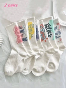35/28/21/14//7/1/2/5 paires de chaussettes montantes pour femmes, chaussettes de sport avec motif de lettres personnalisées, unisexes, antibactériennes, noires et blanches douces, résistantes aux odeurs et à l'humidité, douces et confortables, convenant à toutes les saisons, extérieur, fête, cadeau, Y2K, gothique, école, toucher doux - Multicolore - Voir 9