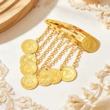 1pc Arabic Style Gold Coin Tassel Collar Clip Bangs Straight Hair Clip Dance Hair Accessory Side Clip - Gold - View 1
