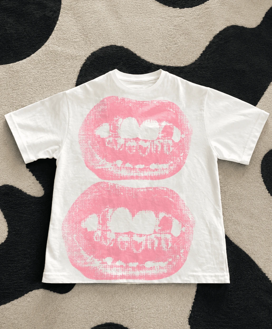 Teen Girls Lip Print T-Shirt, Pink Lips Graphic Tee, Back-To-School Short Sleeve Top, Soft Knitted Cotton Blouse, Summer Casual Stylish Wear - 白色 - 查看 1