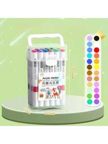 12/24/36/48pcs Acrylic Marker Set, DIY Art Graffiti Painting Watercolor Markers, Waterproof Quick-Dry, Suitable For Students Graffiti, Teachers And School Use (Random Pattern On Pen Body) - Multicolor - View 8