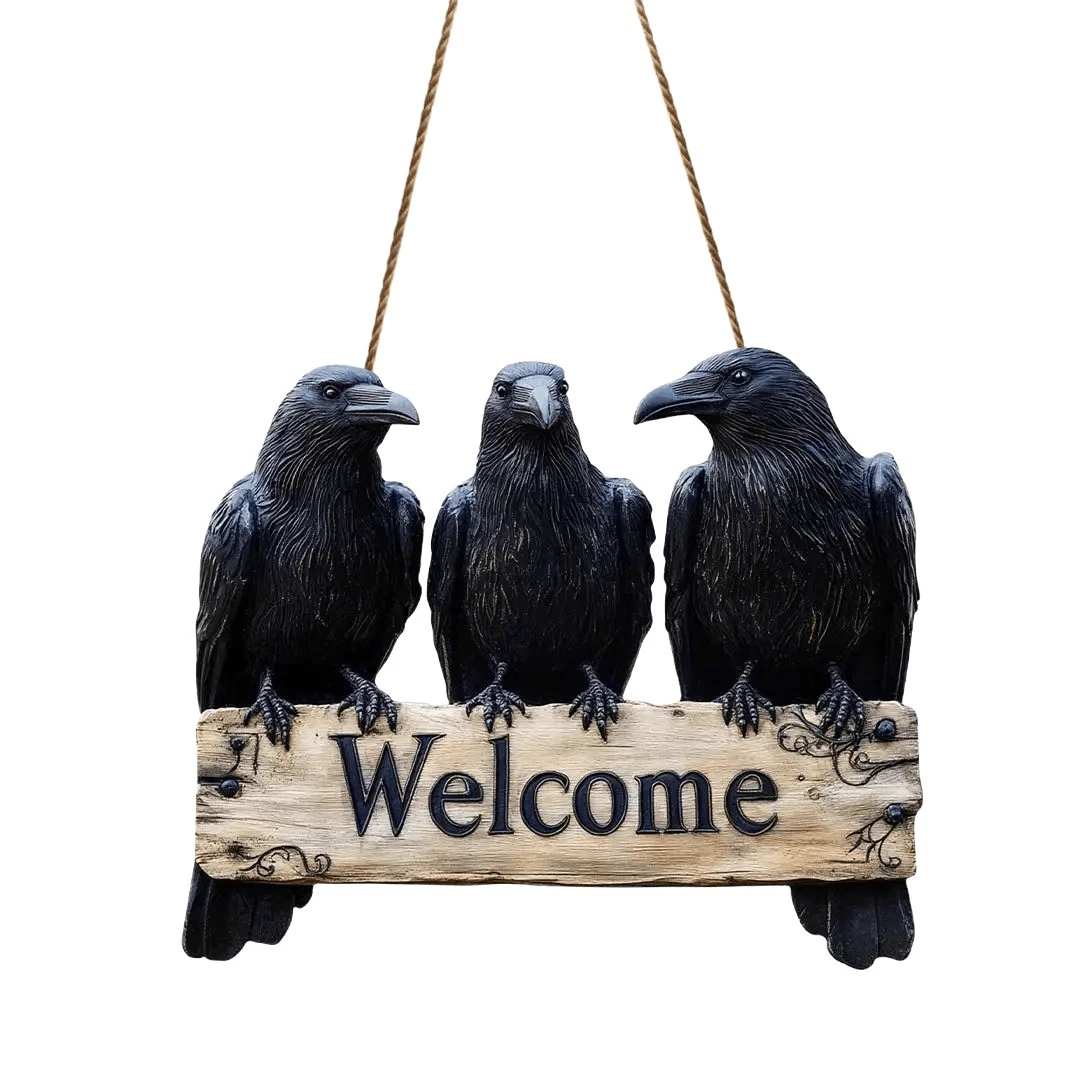 Halloween Decor Wooden Door Sign Hanging Ornament Black Crow Design - View 1