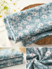 HHMC 1pc Teal Linen Blend Floral Fabric, White Daisy Print With Brown Flower Center, Woven Matte Breathable Texture, Suitable For Tablecloth, Pillowcase, Curtain, Handmade Bag And Country Style Home Decor Sewing Material - Multicolor - View 3