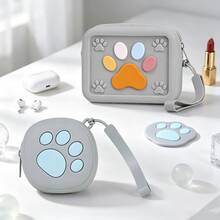 2件組可愛3D貓爪印矽膠耳機收納袋，便攜迷你拉鍊零錢包，多功能小化妝品口紅收納袋，附手把，可愛卡通貓爪包，可收納充電器、數據線、珠寶，旅行收納包 - 彩色 - 查看 12