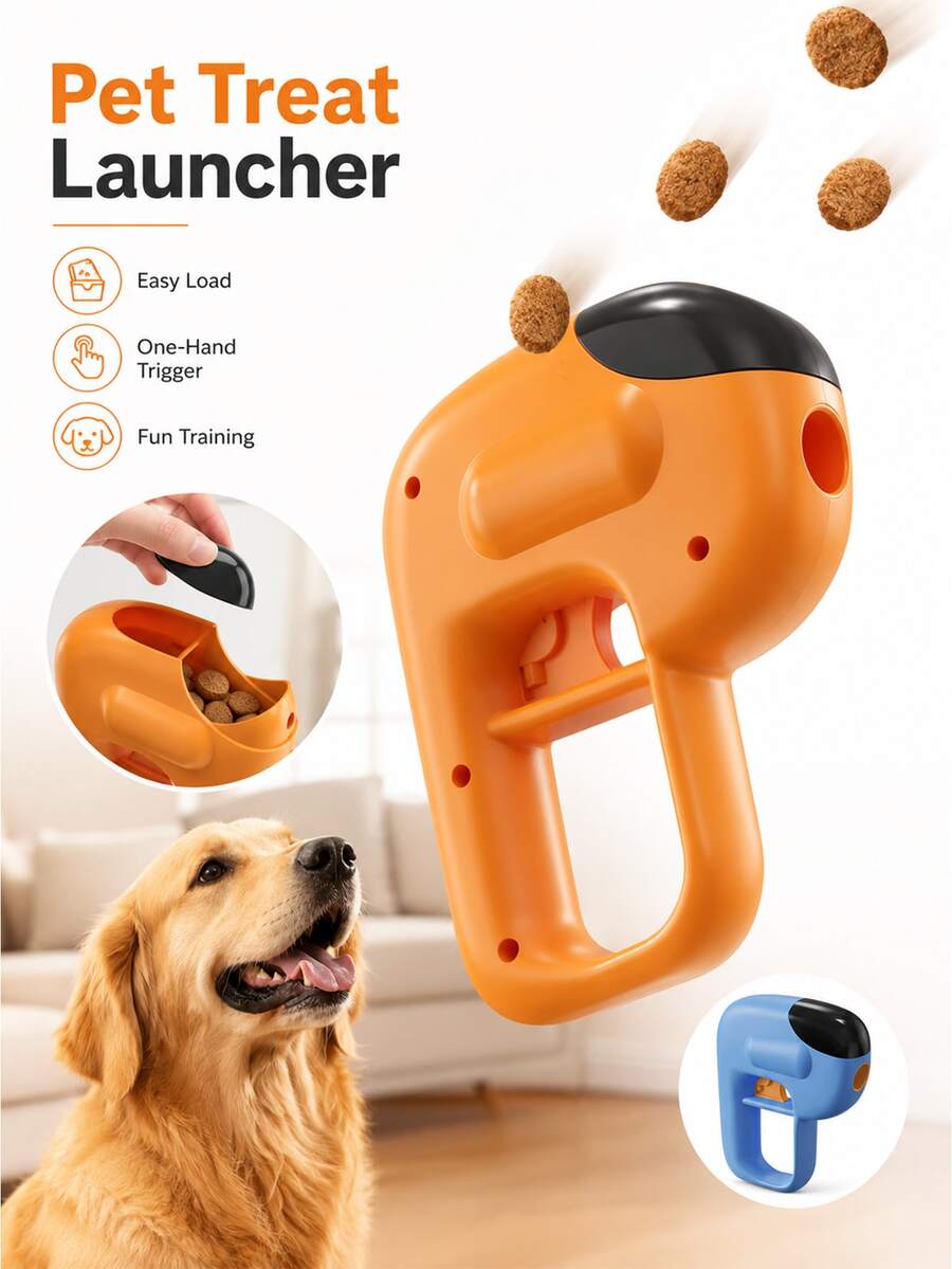Dog Treat Launcher, Handheld Treat Thrower, Easy-To-Fill Design And Interactive Reward Function, Suitable For Dog Training, Active Play And Bonding Toy - Multicolor - View 1