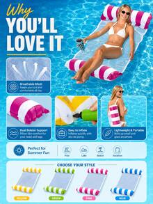 1件度假風充氣水上吊床，條紋雙管泳池浮床，附透氣網面座墊，PVC成人浮漂躺椅，便攜夏季放鬆椅，適用泳池畔、湖泊、海灘與度假使用 - 水上浮排 - 查看 11