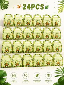 6/12/24pcs Dinosaur Party Favor Boxes, Jungle Theme Candy Gift Boxes With Handle, Kids Birthday Party Treat Boxes And Decorations - Green Dinosaur Main Image Gift Box With Handle - View 8