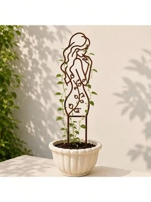 Elegant Line Woman Iron Art Climbing Trellis, Vintage Distressed Iron, Minimalist Artistic Design, Suitable For Garden Decoration, For Climbing Plants Like Roses And Clematis To Grow, Outdoor Flower Pot Decoration, Garden Ground Stake Decoration - A - View 11