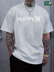 Men's Hurley Graphic T-Shirt - Navy Blue With White Logo Print, Vintage-Inspired Cotton Tee, Comfort & Fade-Resit Ink, For Beach Or Street Style-L88 - 灰色 - 查看 17