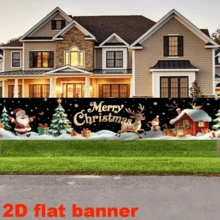 2D Plane - 1 Piece Of 2D Flag. Christmas-Themed Banner Background Fabric, Featuring Santa Claus, Christmas Tree, Reindeer, Snowman, Red-Roofed Cottage, Etc. Classic Christmas Scenes. No Power Supply Required. - View 6
