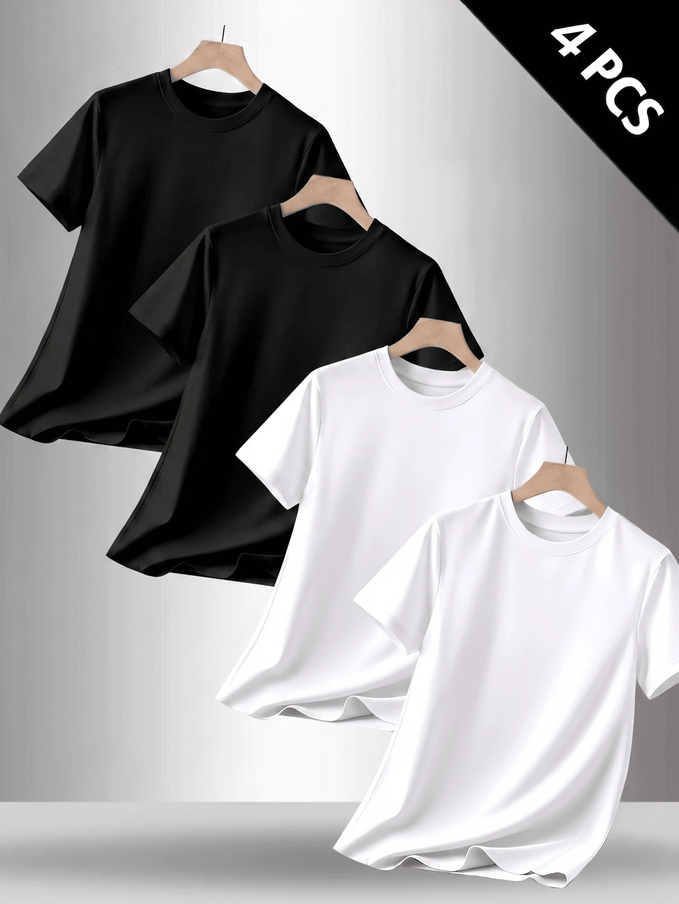 4-Pack Men's T-Shirts In Pure Cotton With Crew Neck And Print, Casual And Versatile, Ideal For Spring And Summer - 黑與白 - 查看 1