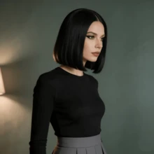 Peruca Bob Preta de 12 Polegadas para Mulheres, Sintética Resistente ao Calor, Divisão Central Sem Franja - Aparência Natural, Adequada para Uso Diário, Cosplay e Tema de Anime - Boné Ajustável - Combina com Todos os Tons de Pele - preto - Visão 2
