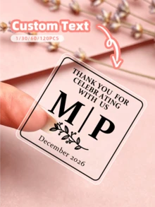 1-120pcs Square Waterproof Wear-Resistant Customized Stickers, Exclusive Text & Pattern, Strong Adhesive Self-Stick, For Storage Area Division, Cosmetic Dispensing, Storage Box Labeling, Miscellaneous Item Classification, Wedding Gift Box & Gift Labeling, Etc. Practical Item For Newlyweds, Colleagues, Travel Enthusiasts, Couples On Trips, Short & Long Distance Travelers. Suitable For Mother's Day, Father's Day, Anniversary, Back To School, Wedding, Party And More Occasions - Multicolor 1 - View 8