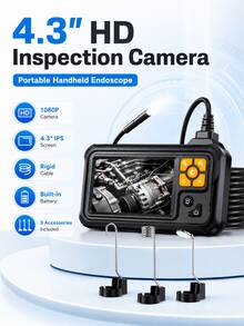 Dual Lens Industrial Grade HD Digital Endoscope, 4.3 Inch IPS Screen 1080P Inspection Camera, Handheld Snake-Style Sewer Endoscope, With 8 LED Lights, 1.5m Semi-Rigid Cable - A - View 12
