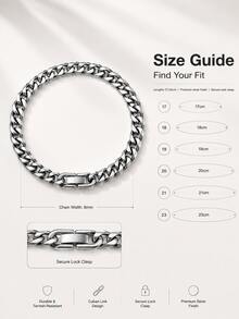 1 buah Perhiasan Fashion Pria, Gelang Rantai Pria, Hadiah Ideal untuk Pemakaian Sehari-hari dan Liburan - warna baja - View 2