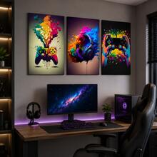 Gaming Theme Wall Decor 3 Pieces Set - RGB Gaming Controller And Headset Canvas Art, Optional Frame, Modern Gaming Style, Suitable For Bedroom, Game Room, Dorm | Perfect Gift For Gaming Boys, Men, Teens - Home Decor, Birthday Gift - Multicolor - View 11