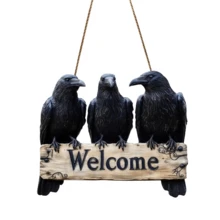 Halloween Decor Wooden Door Sign Hanging Ornament Black Crow Design - View 5