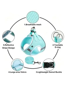 (2 buah) Set Harness Anjing Anti Tarik, Harness Anjing Lembut dan Bernapas, Harness Rompi Reflektif yang Dapat Diatur untuk Anak Anjing, Anjing Kecil, Kucing, untuk Anjing Kecil dan Sedang - MultiWarna - View 2